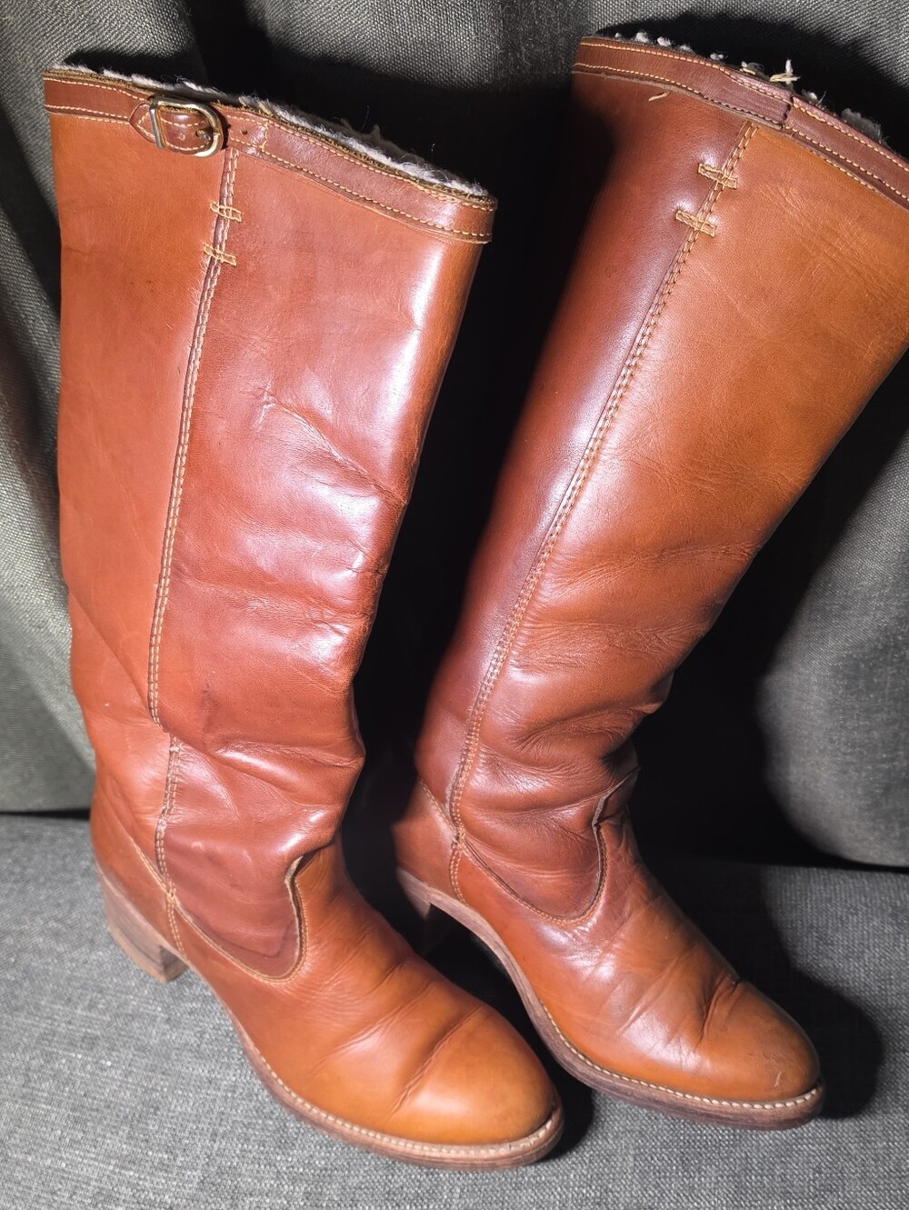Vintage 70s ACME Leather Winter Campus Boots Sherpa Lined USA Made 7.5 - Picture 13 of 14